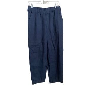 Quince Deep Navy European Linen Pull On Elastic Waist Pants Women's Medium